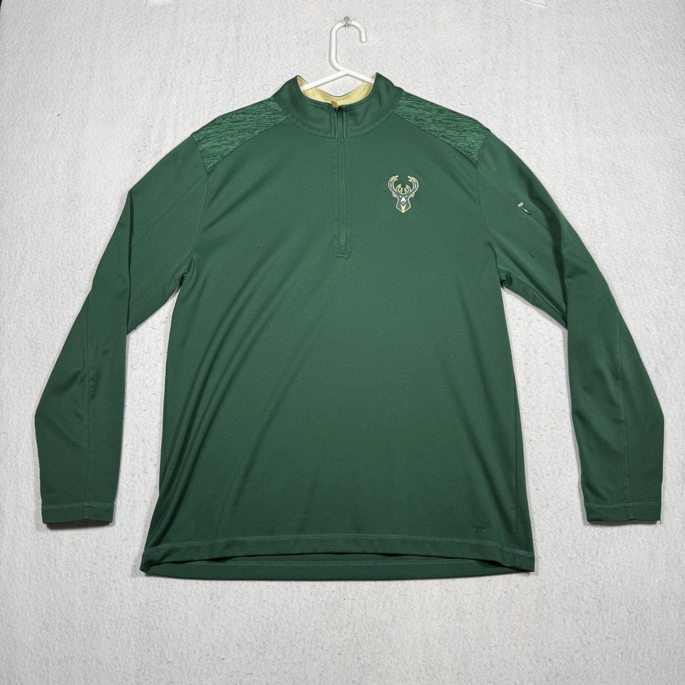 Majestic Milwaukee Bucks Mens Green Cool Base Quarter Zip Pullover MJPS L